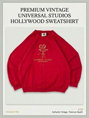 Rare Vintage 90s Universal Studios Hollywood Sweatshirt Red Made In USA XL